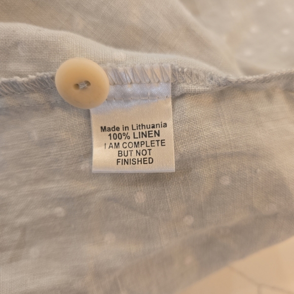 FLAX 100% Linen Lagenlook Sleeveless Polka Dot Shift Dress Gray White Medium - Picture 9 of 10